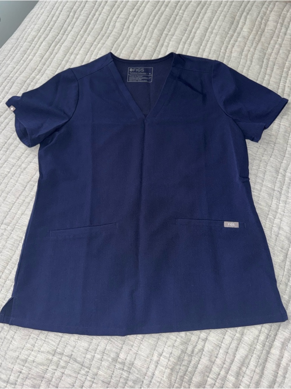 Figs Navy V-Neck Scrub Top with Patch Pockets